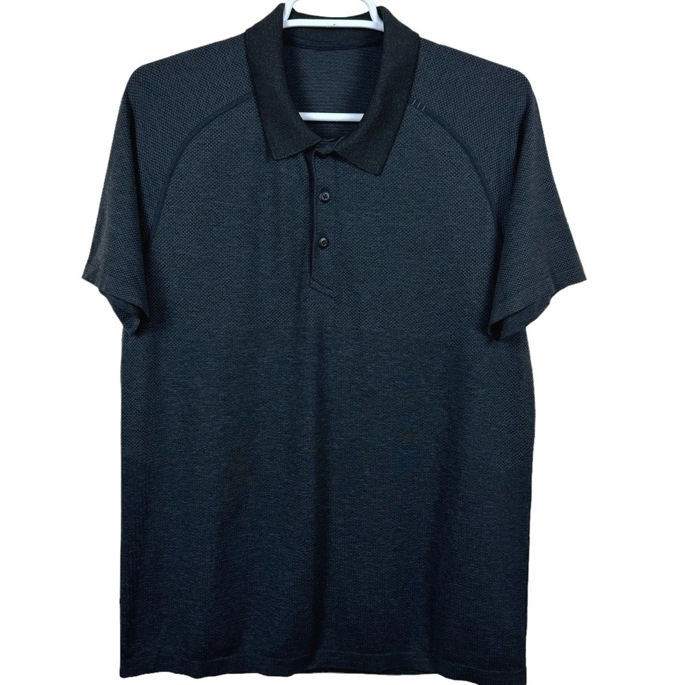 Lululemon Mens Textured Polo Shirt Charcoal Gray Short Sleeve‎ Athleisure Medium